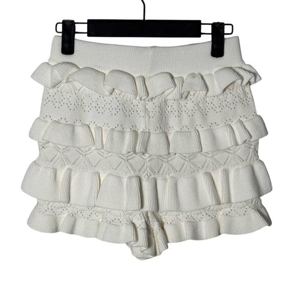NWOT Women's Crochet Knit Ruffle Ivory Shorts Beach Cover Up Size S - Picture 2 of 5